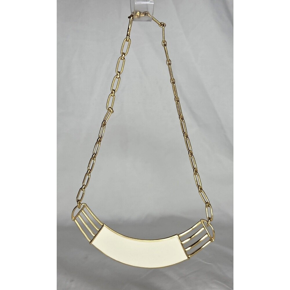 Vtg Monet Off White Enameled Gold Chain Necklace 17" Rare